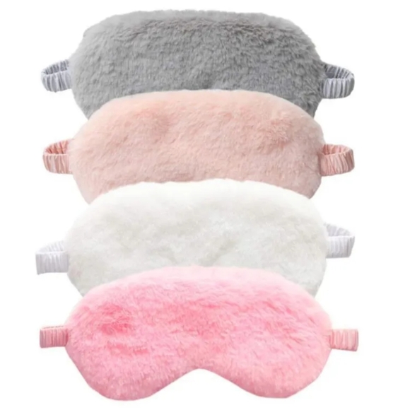Luxurious Plush Silk Satin Faux Fur Eye Cover Sleep Rest Meditation Travel Mask - Picture 2 of 3